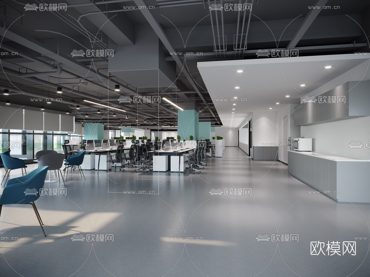 现代敞开式办公区3d模型下载_ID10012804_3dmax免费模型-欧模网