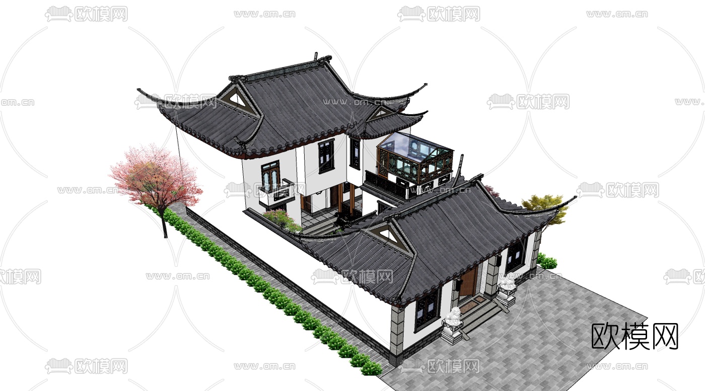 中式四合院su模型