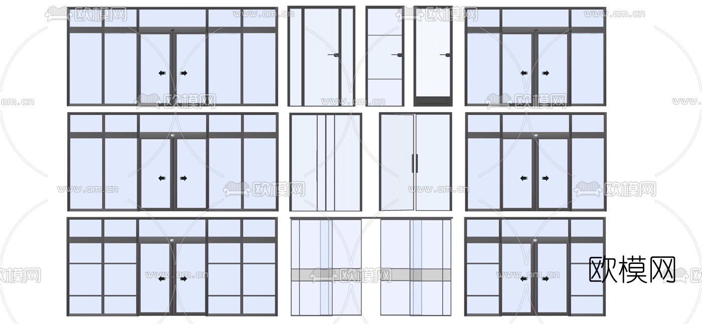 现代玻璃推拉门感应门su模型