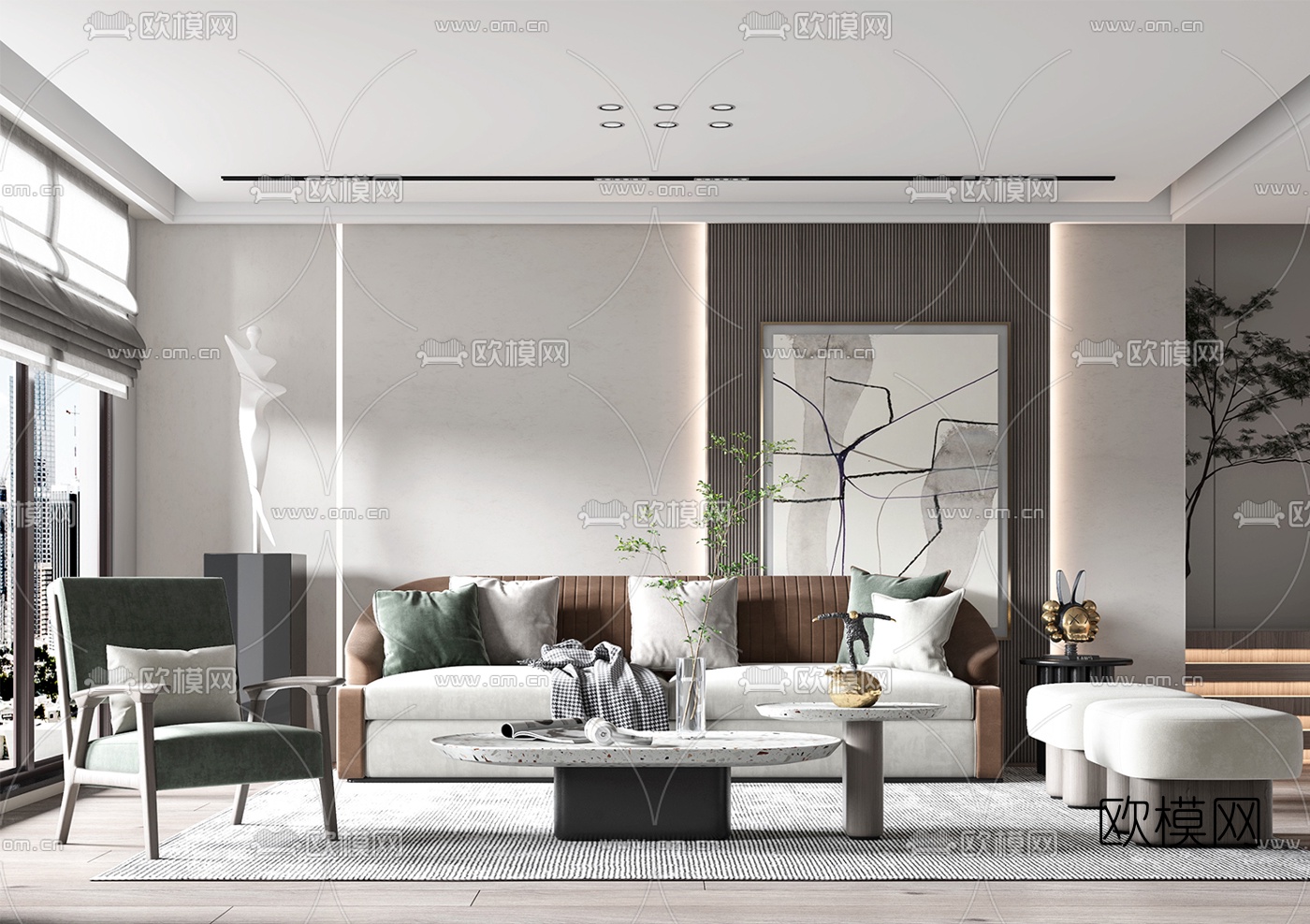 现代布艺沙发组合3d模型下载