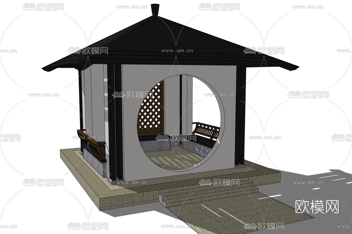 新中式凉亭免费su模型下载