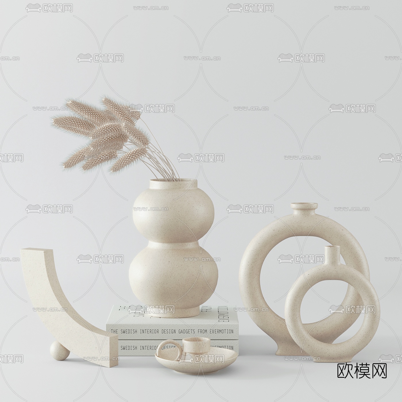 北欧芦苇干花雕塑摆件3d模型下载（渲染图1）