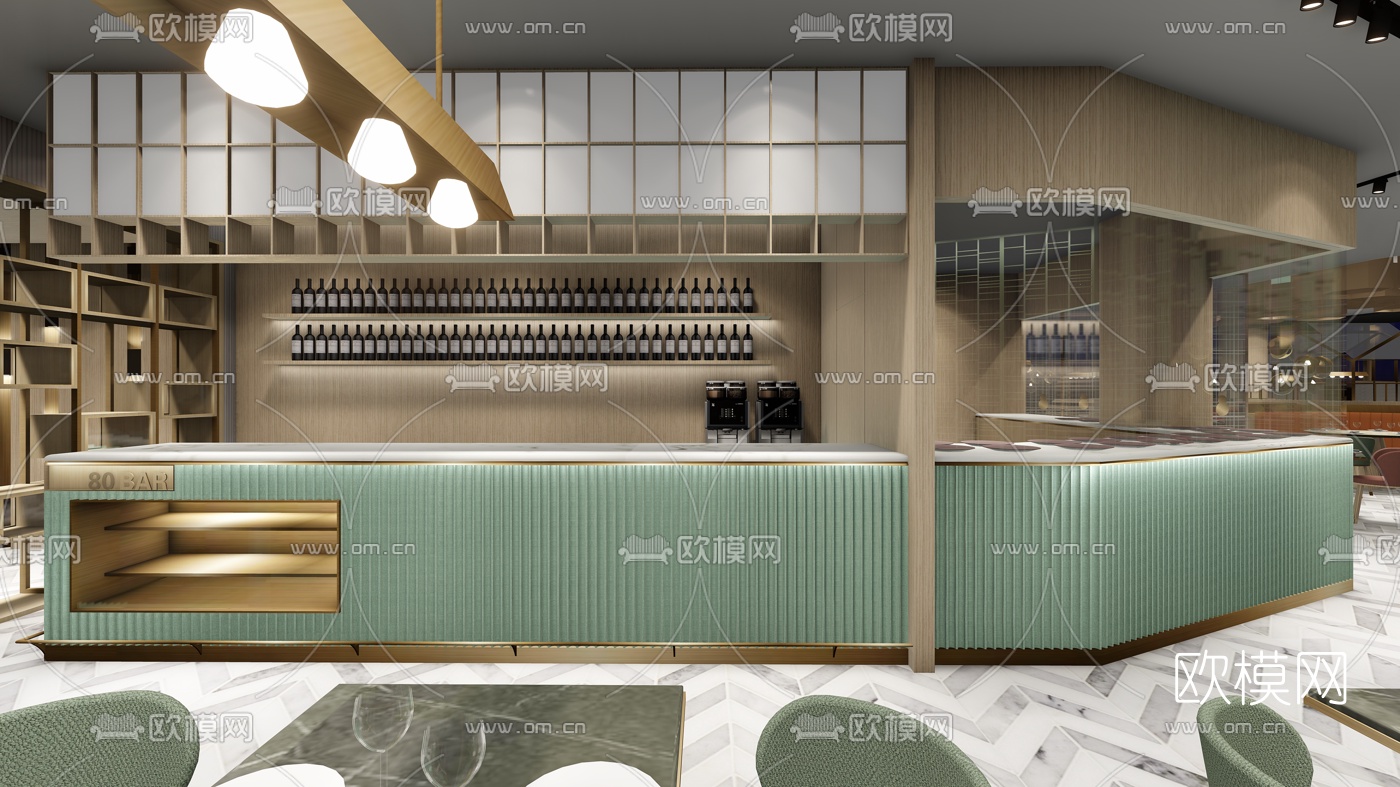 北欧轻奢主题餐厅su模型下载（渲染图2）