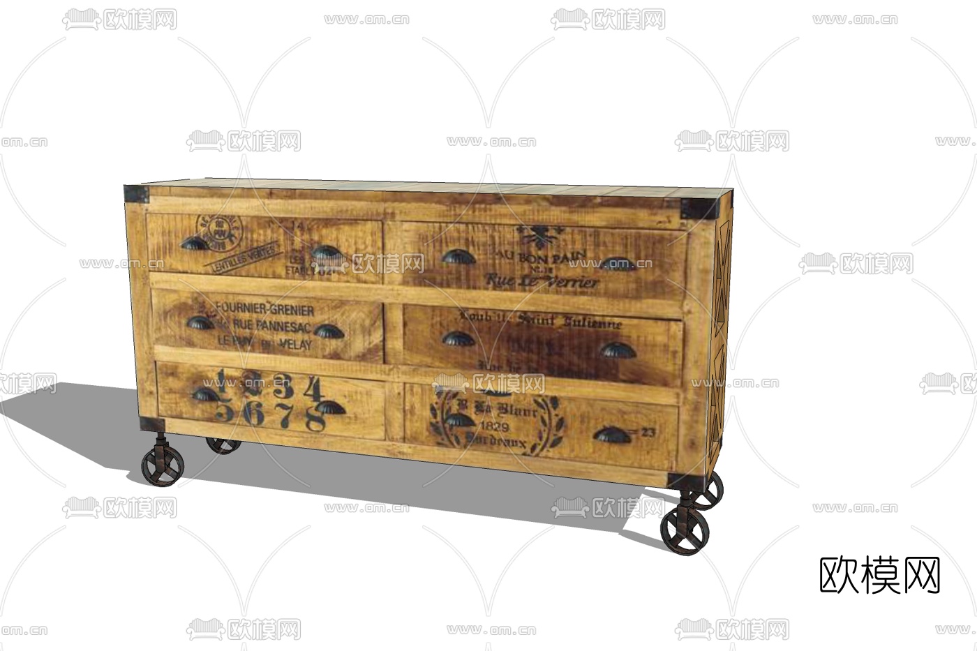 工业风实木边柜免费su模型下载