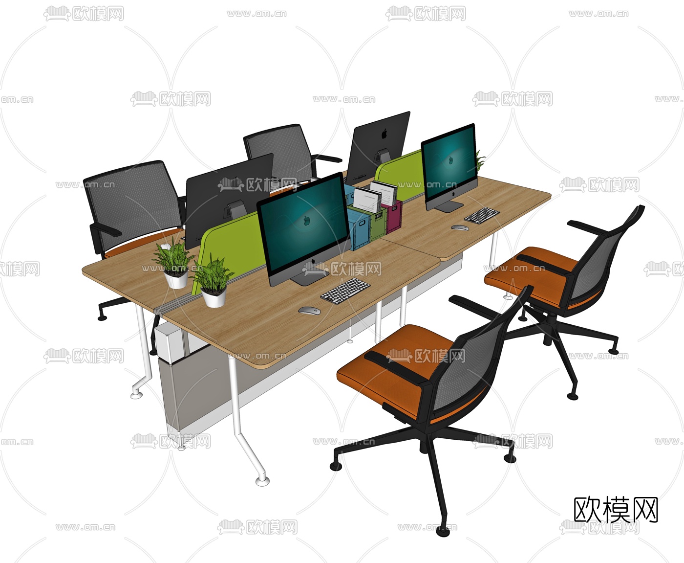 现代卡座办公桌su模型下载（渲染图1）