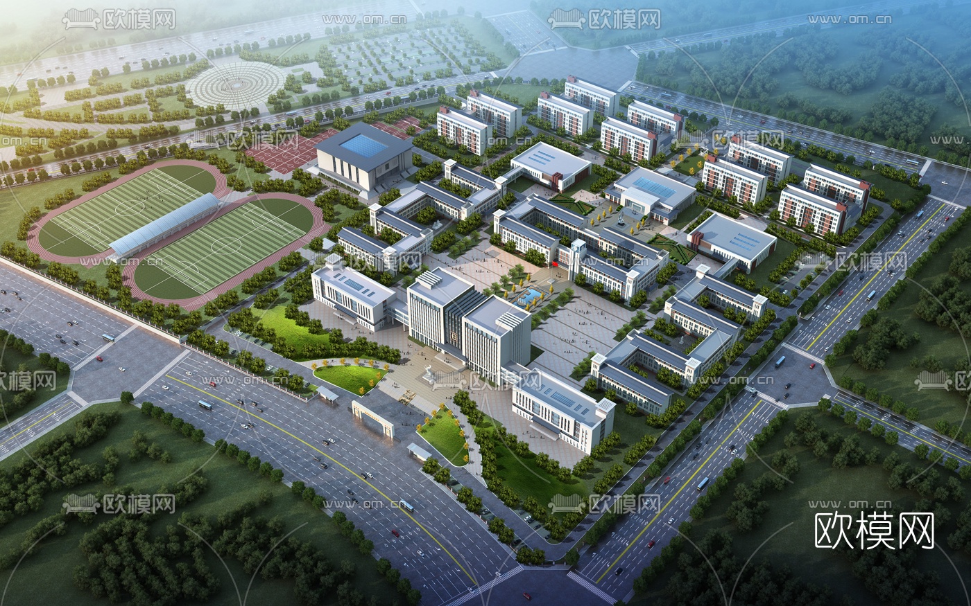 现代学校鸟瞰规划3d模型下载