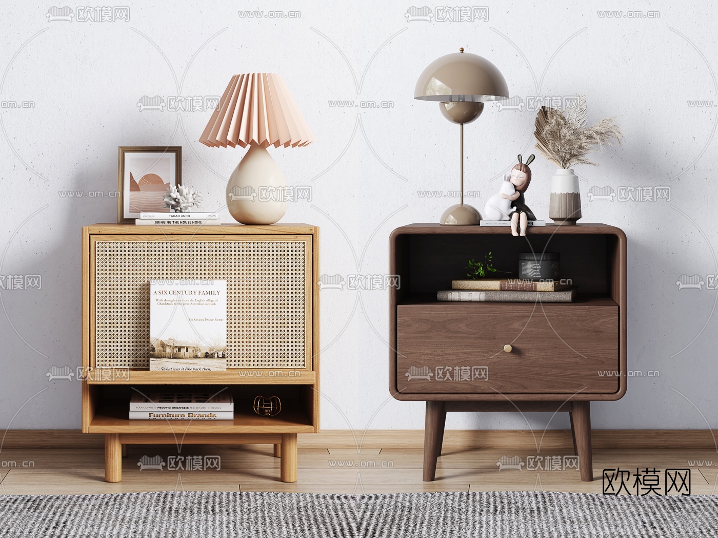 北欧原木床头柜3d模型下载（渲染图1）