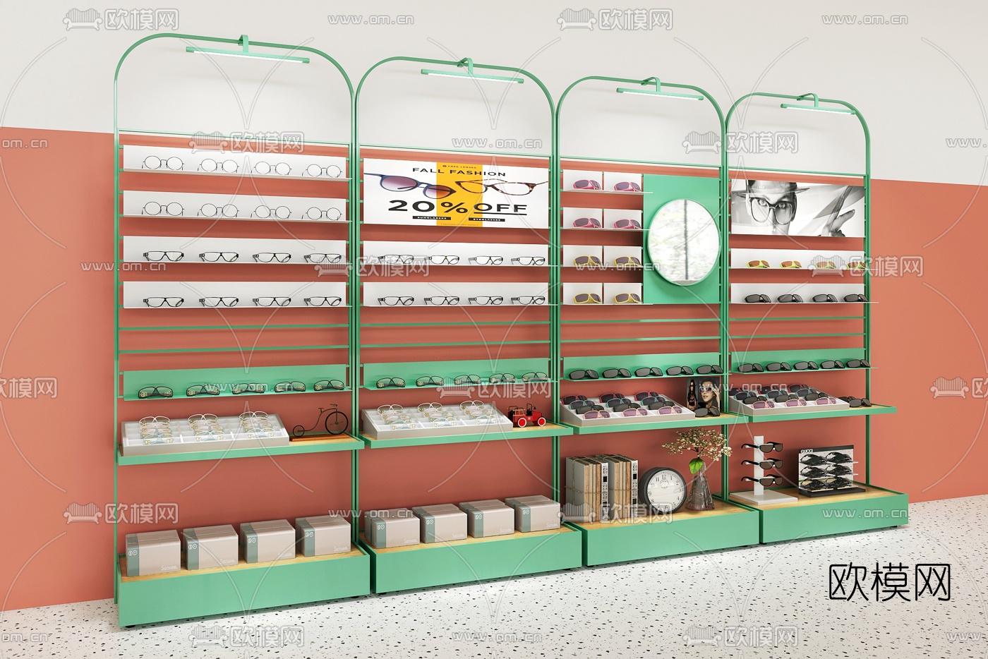 北欧眼镜店货架展柜3d模型下载