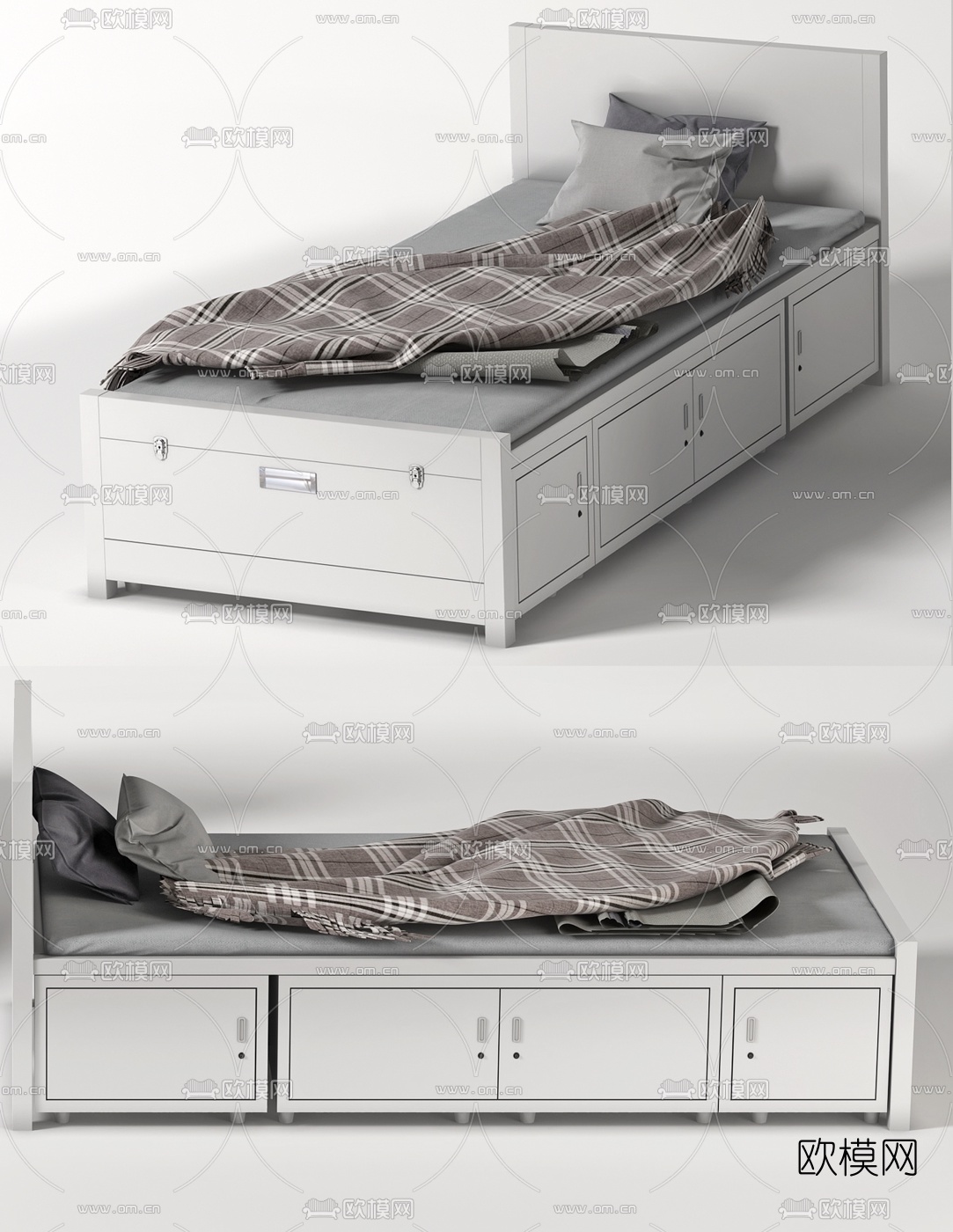现代布艺单人床su模型