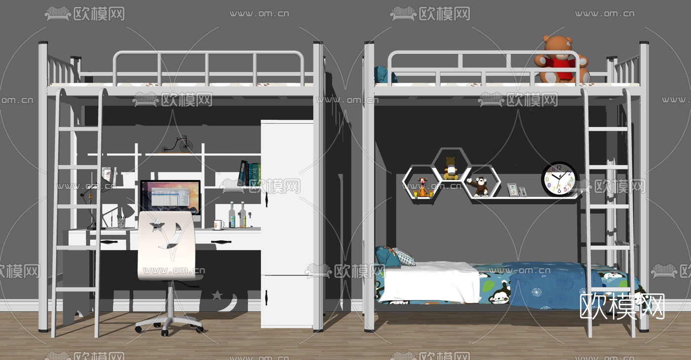 现代儿童上下床su模型下载