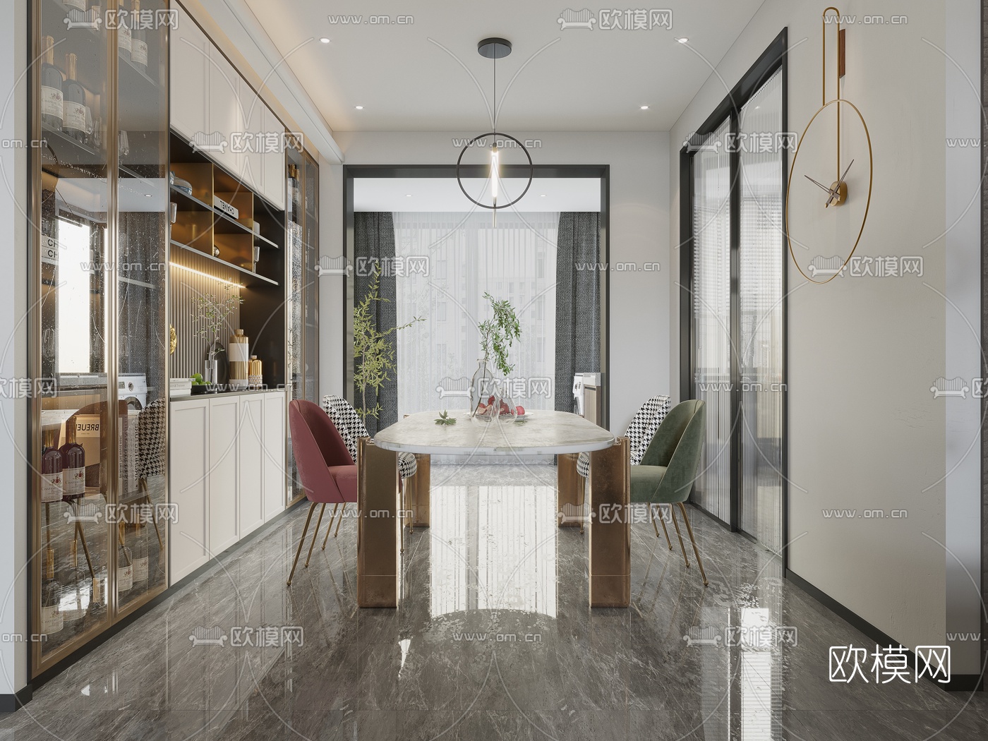 现代轻奢客厅餐厅3d模型下载（渲染图6）