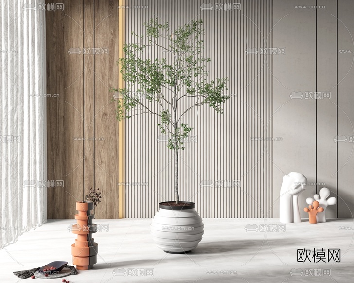 现代绿植盆栽3d模型下载(渲染图1)