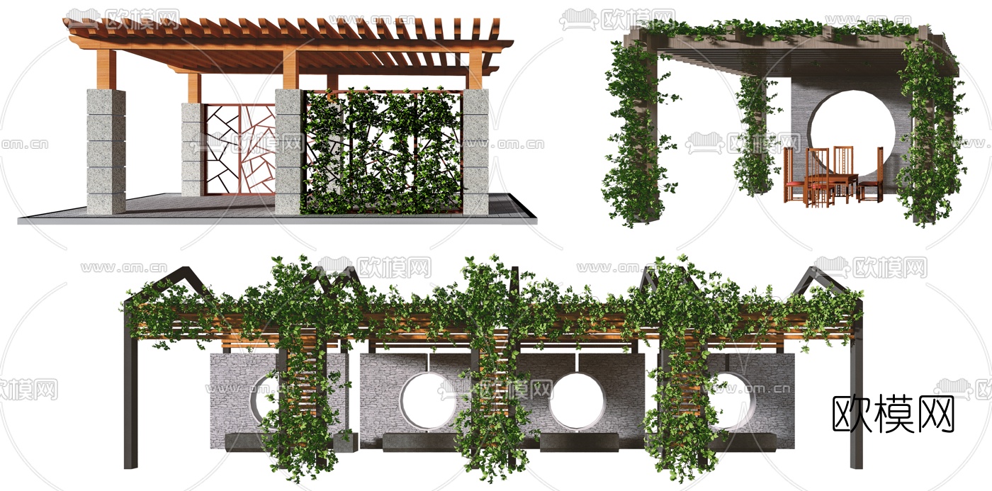 现代户外廊架藤蔓3d模型下载