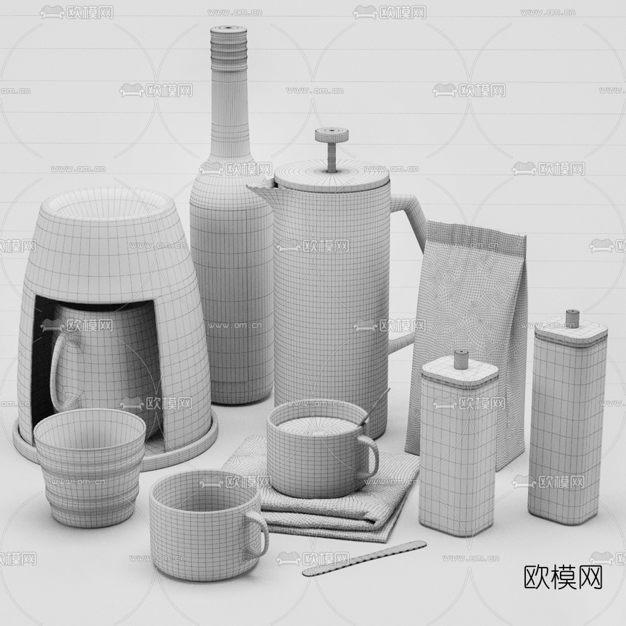 现代茶壶咖啡杯3d模型下载（渲染图3）