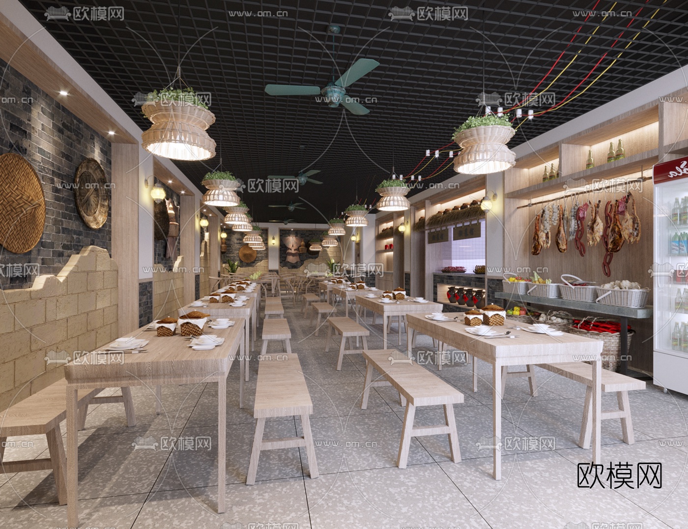 自然风湘菜馆免费3d模型下载（渲染图1）