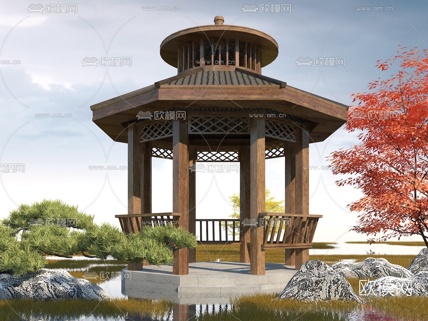 中式凉亭景观亭3d模型下载