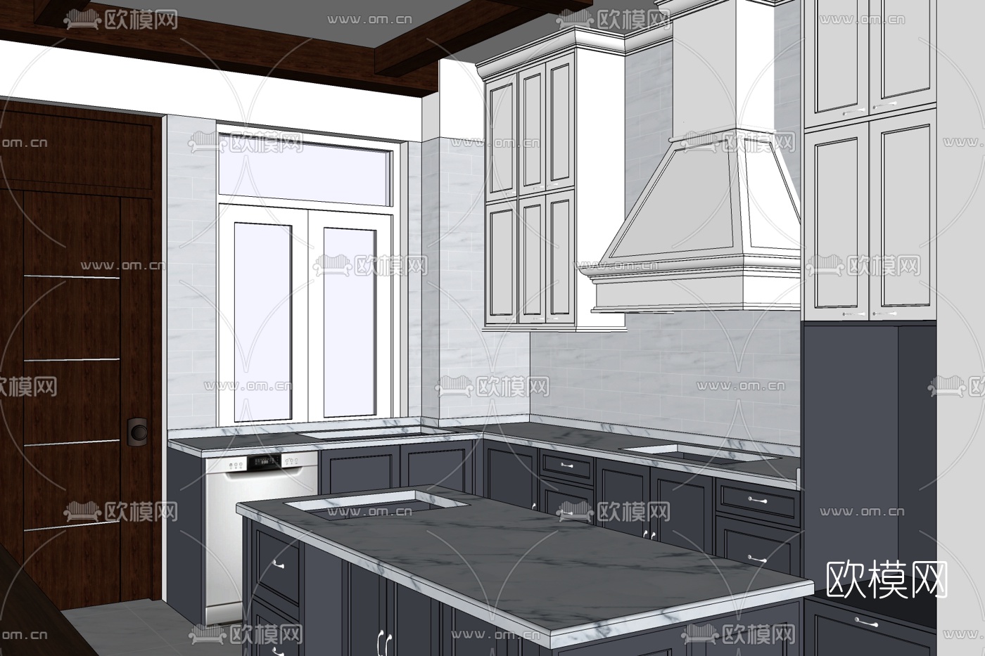 现代厨房免费su模型下载