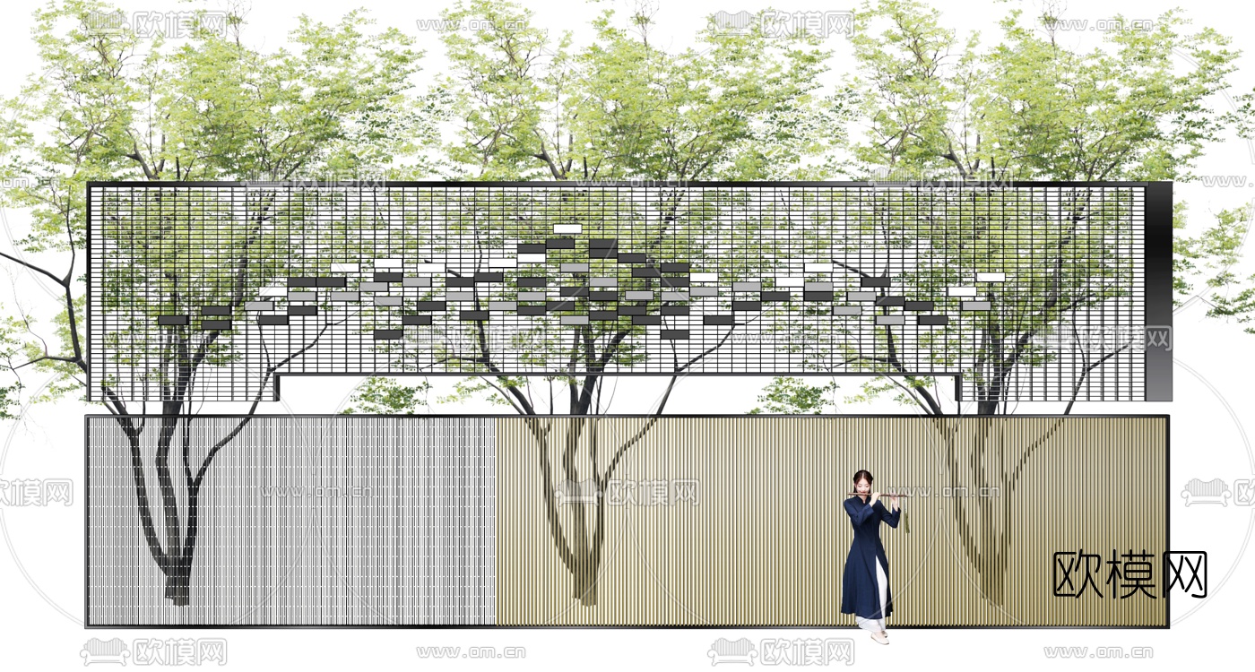 現代金屬鏤空景牆su模型-免費3dmax模型庫-歐模網