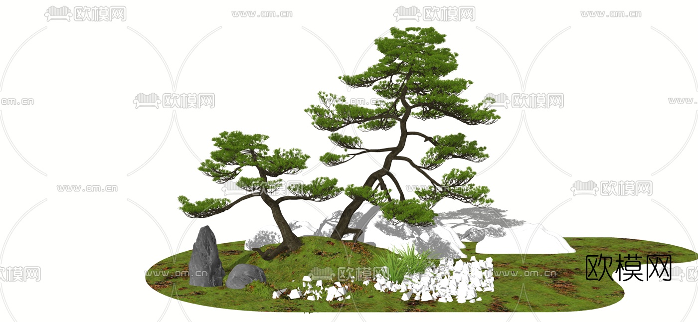 新中式景观松树su模型下载