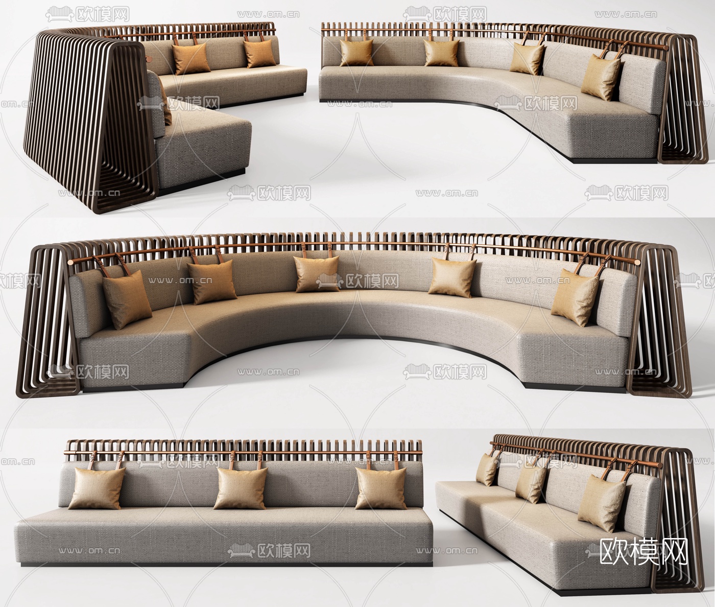 现代布艺弧形卡座沙发3d模型