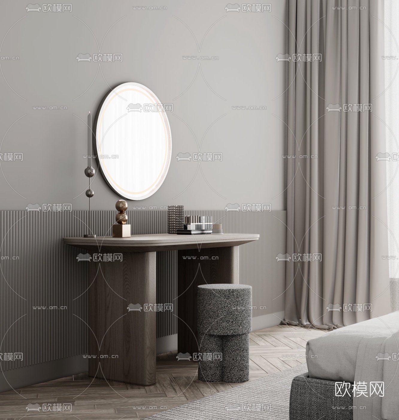 现代实木梳妆台su模型下载（渲染图1）