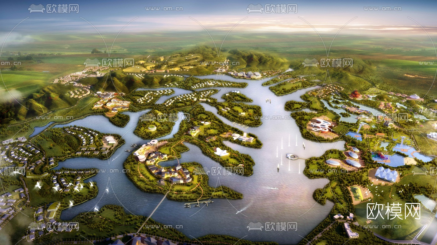现代度假区鸟瞰规划3d模型下载