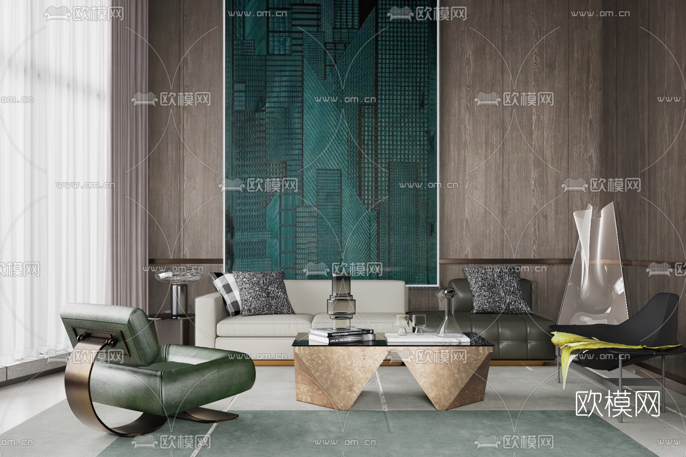 Puli Design 现代皮革沙发组合3d模型