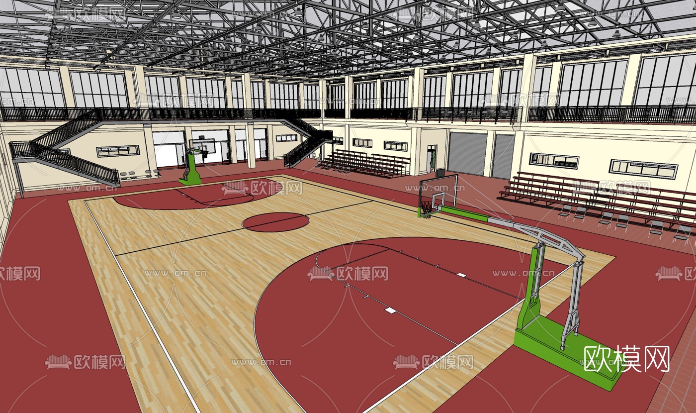 现代篮球馆免费su模型下载