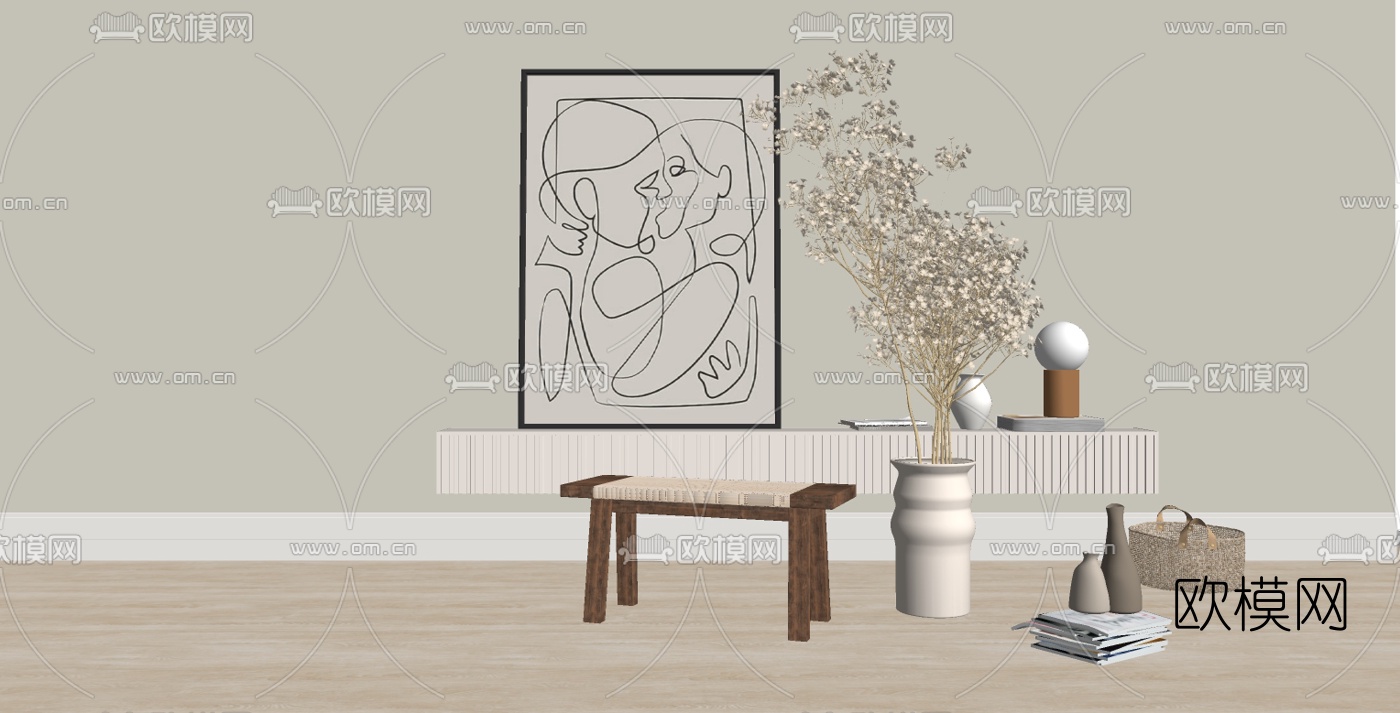 北欧凳子植物su模型下载