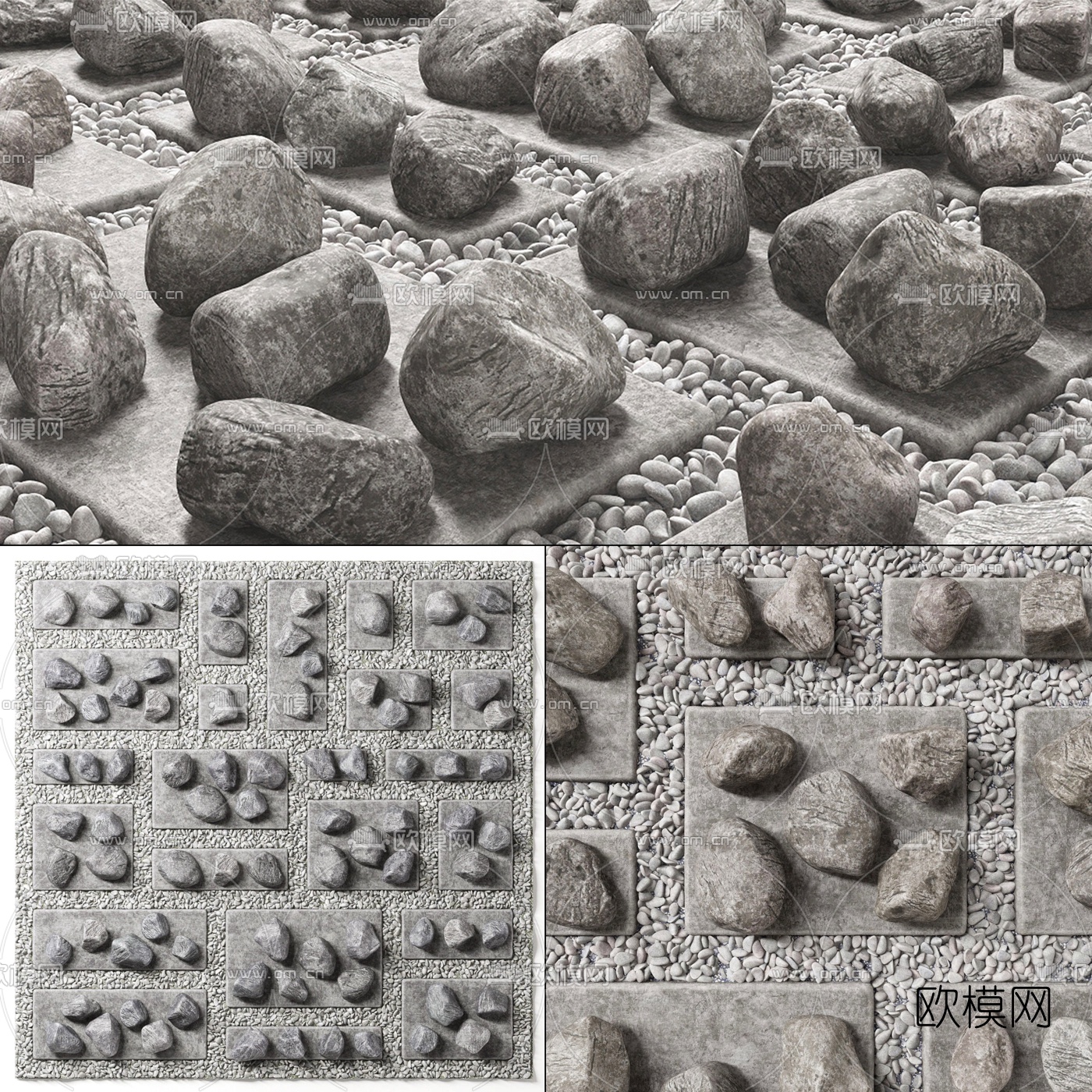现代石头石块鹅卵石3d模型下载（渲染图1）