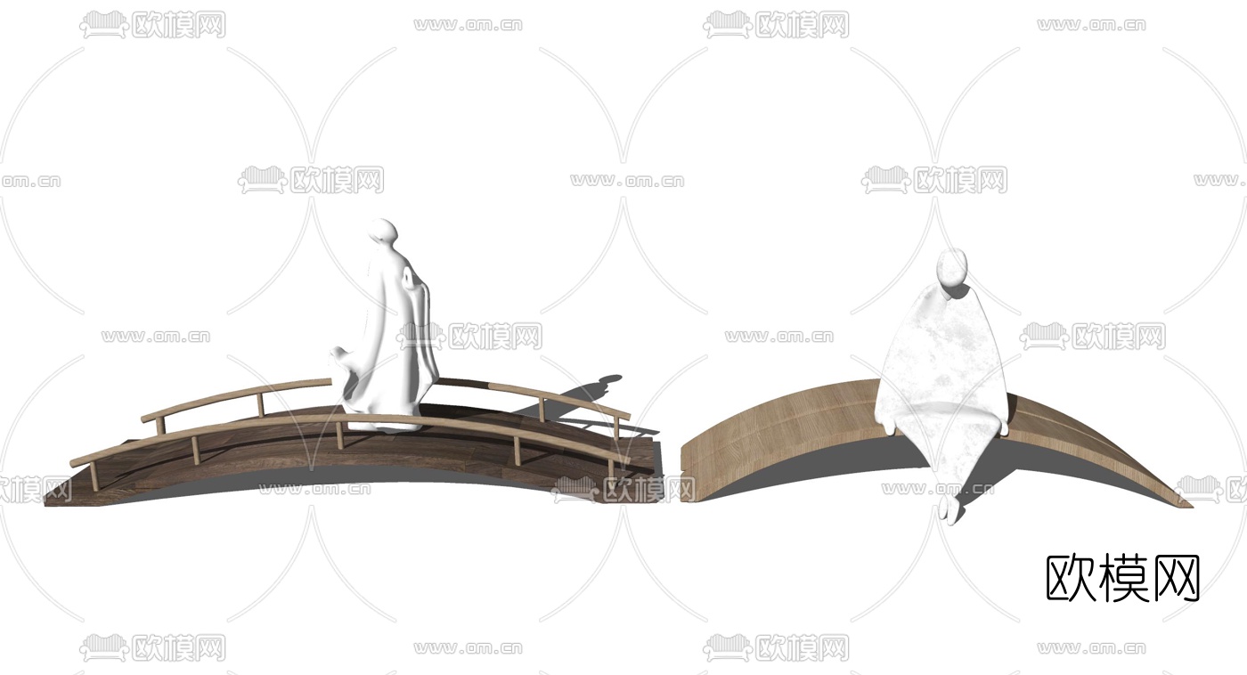 新中式木质桥佛像su模型下载