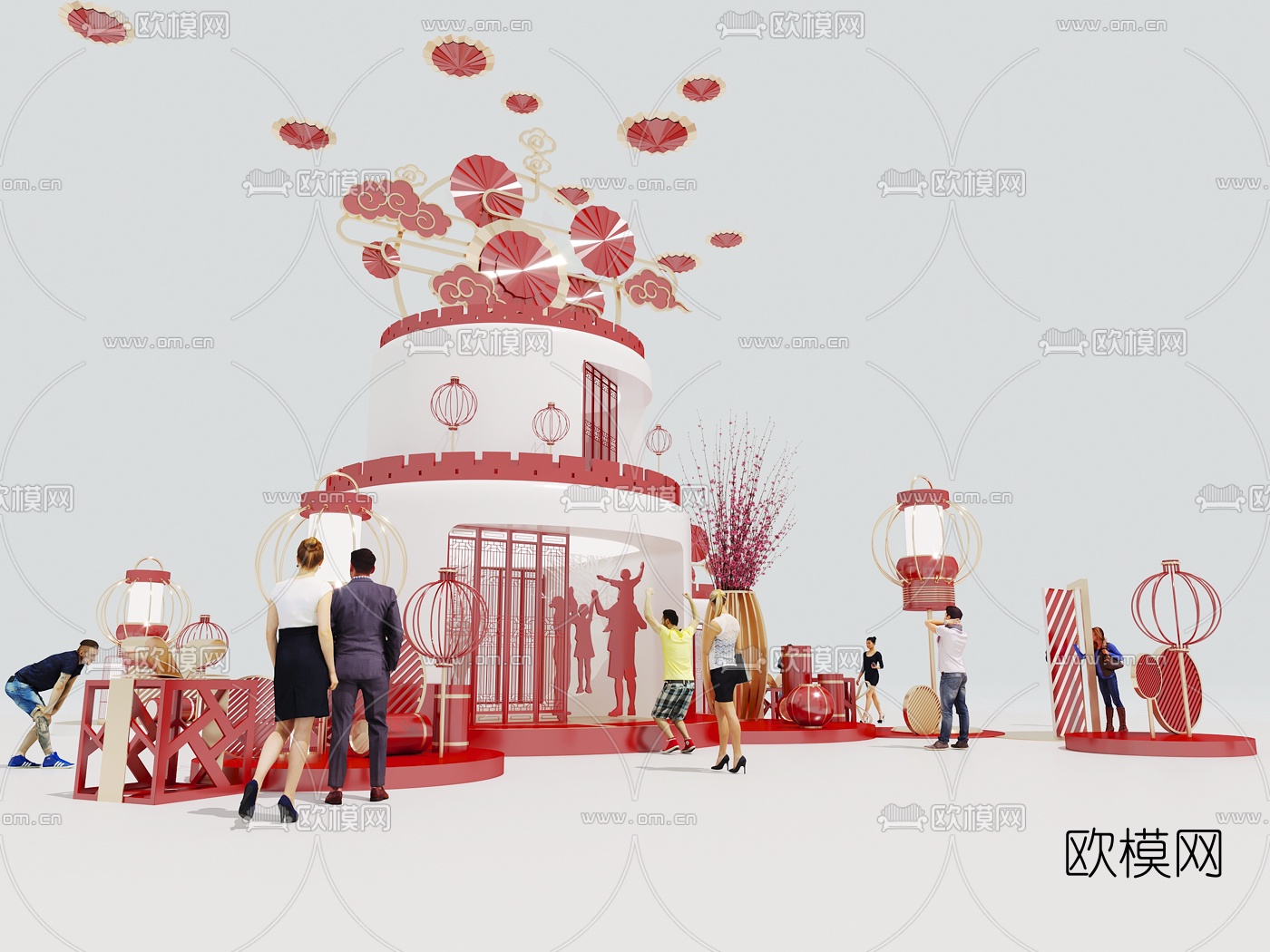 新中式灯笼新春美陈3d模型下载（渲染图3）