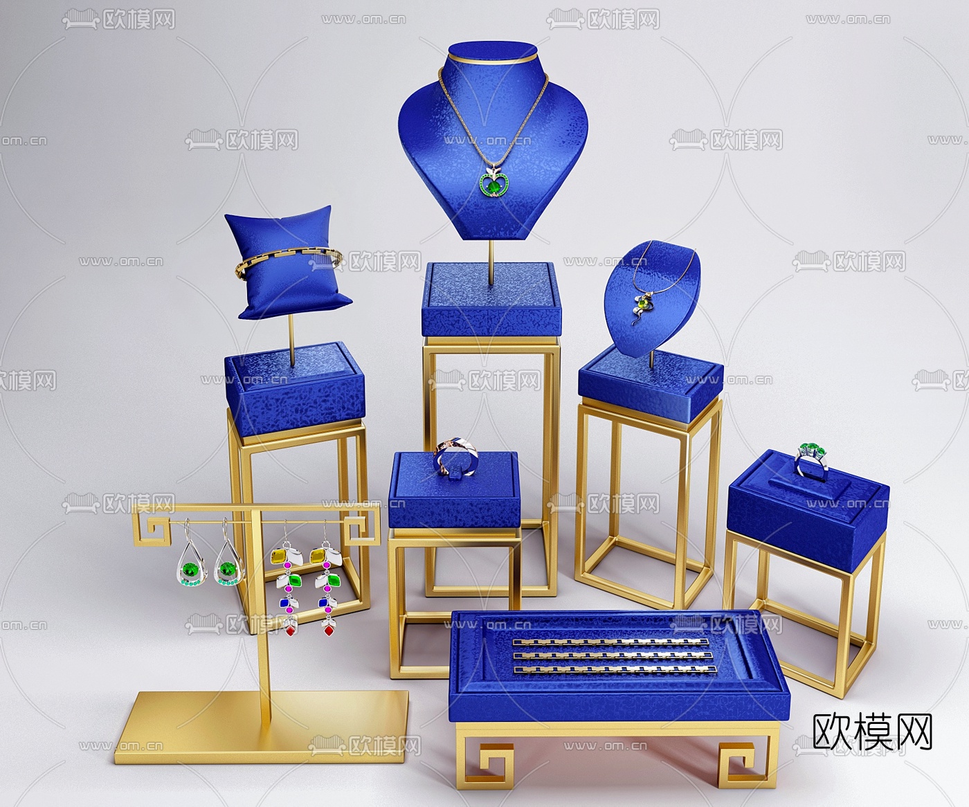 新中式珠宝展柜3d模型下载（渲染图1）