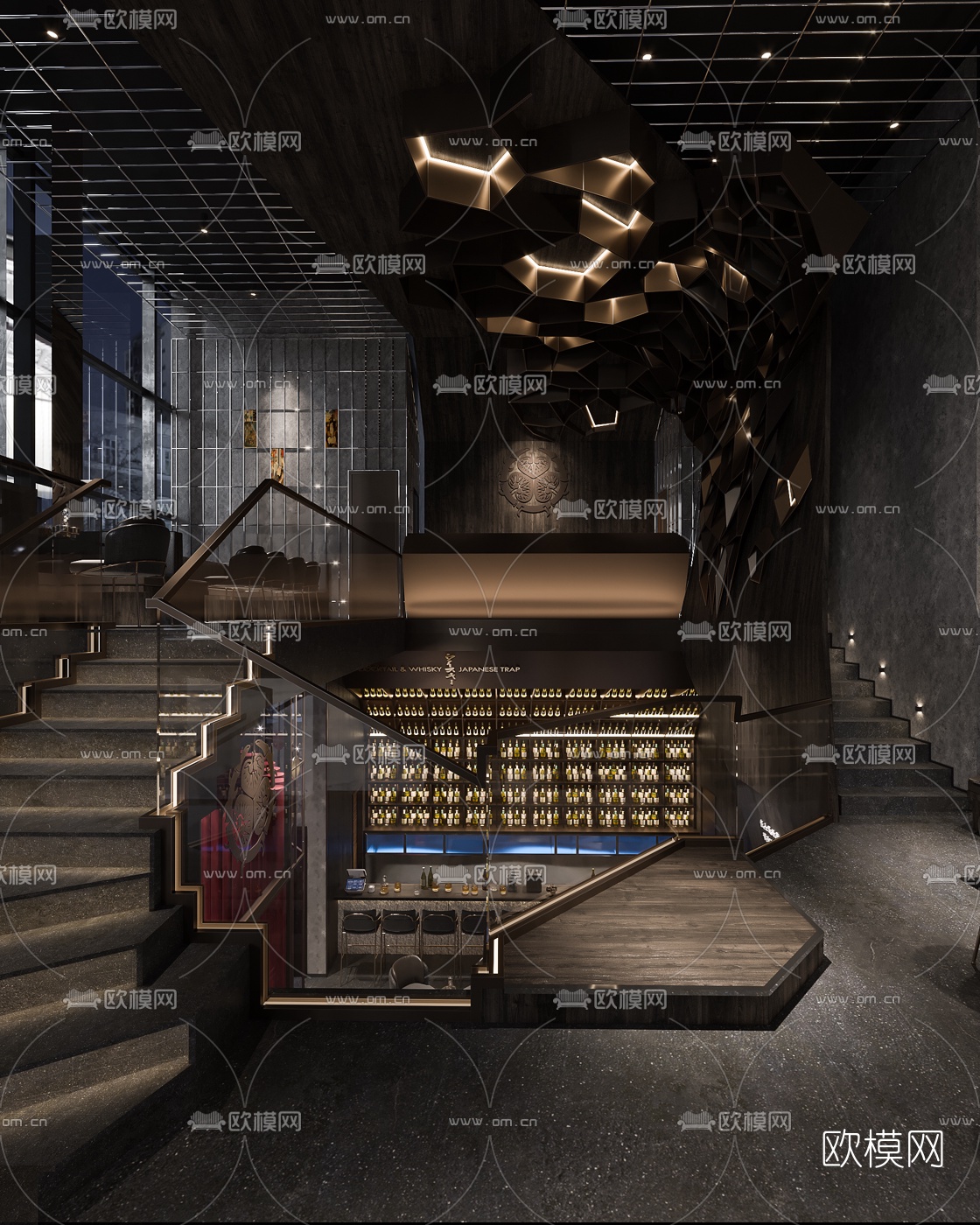 后现代酒吧楼梯间3d模型下载