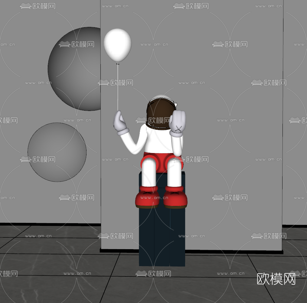 现代潮玩太空人雕塑su模型