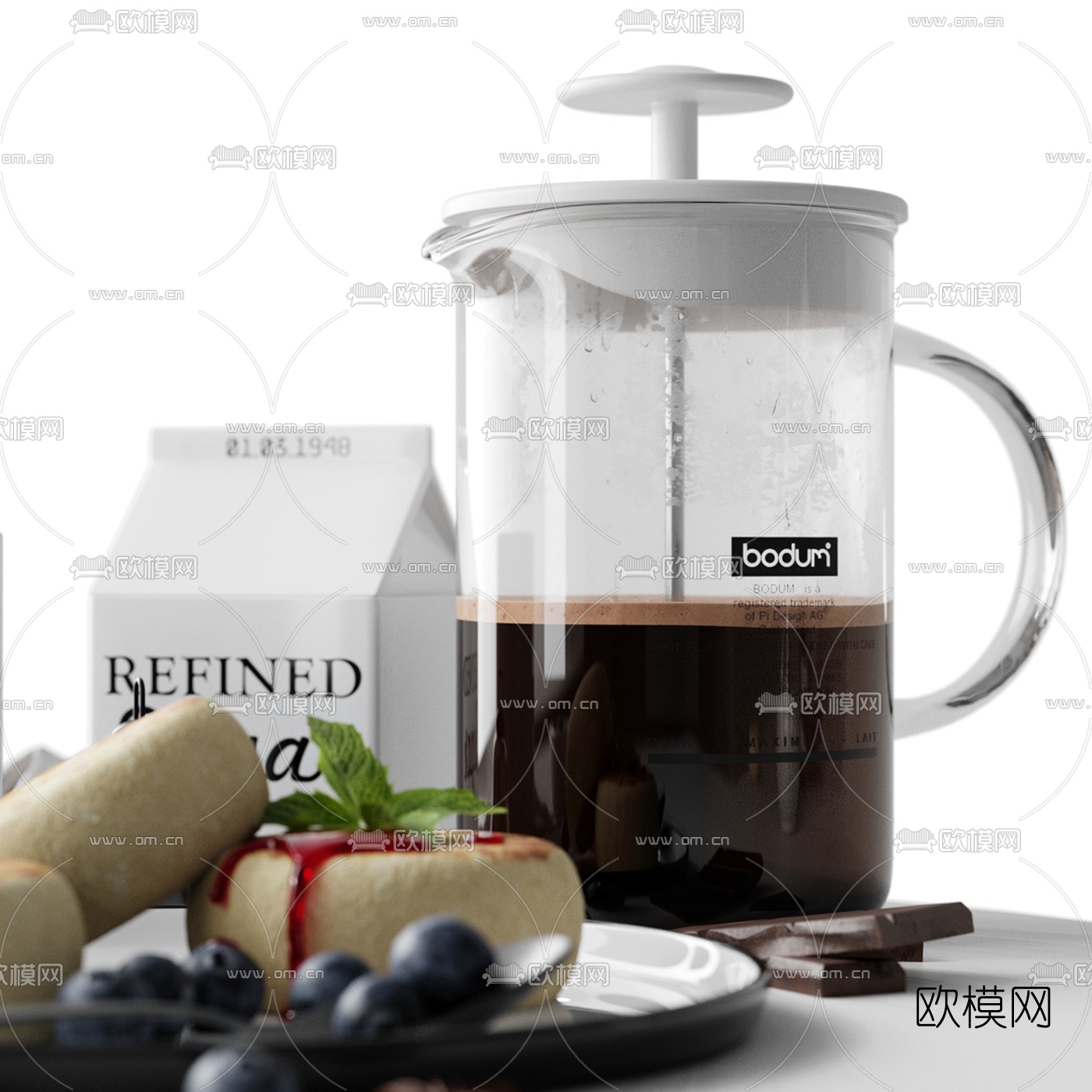 北欧咖啡舒芙蕾早餐3d模型下载（渲染图3）