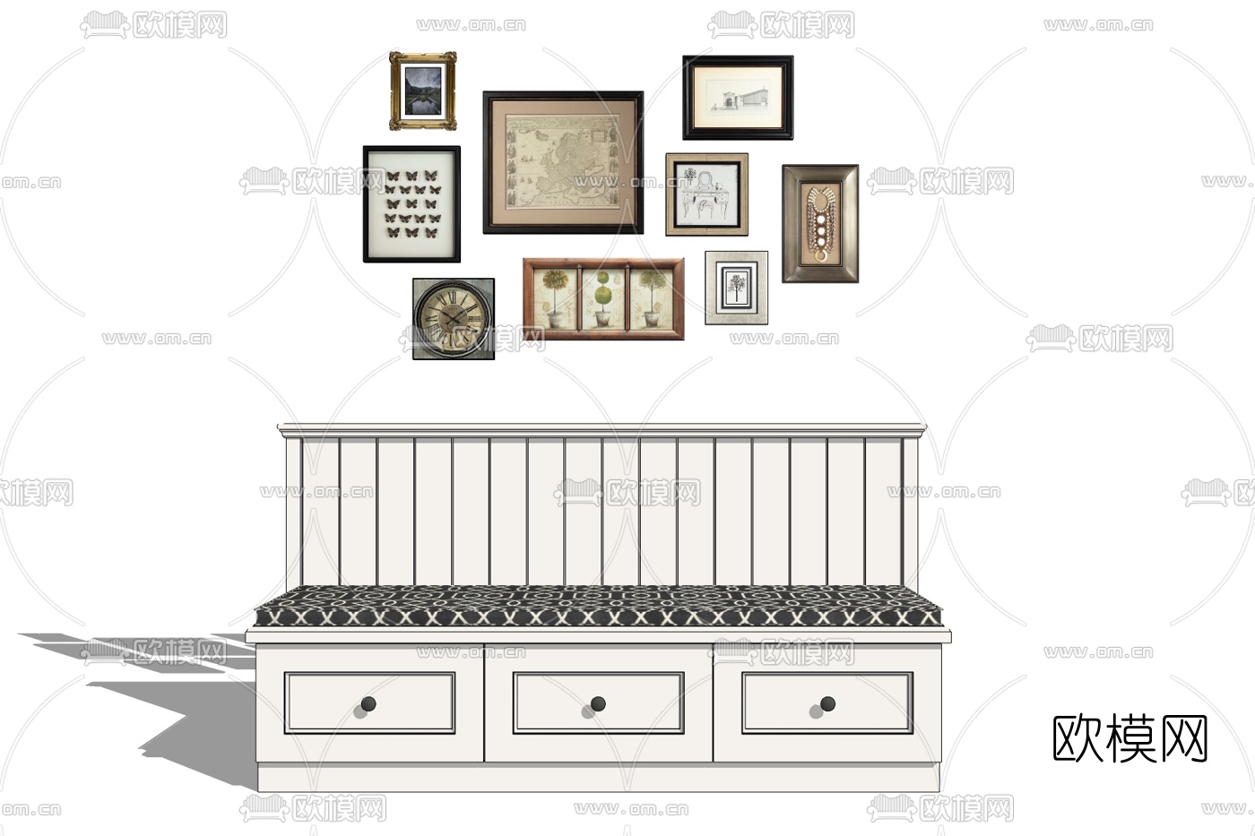 现代玄关卡座鞋柜免费su模型下载