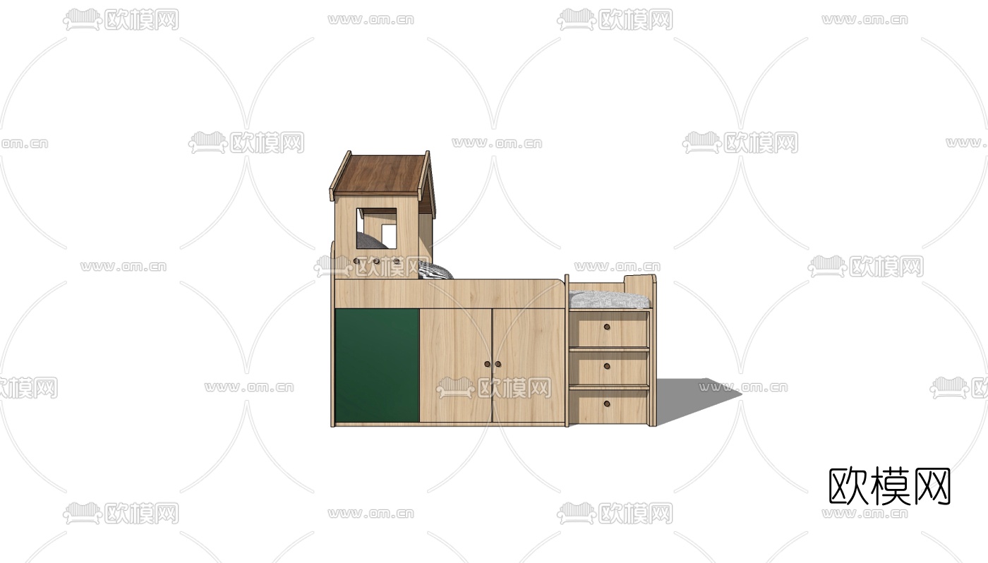 现代实木儿童床su模型下载（渲染图3）