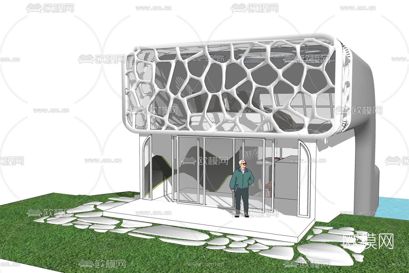 现代独栋别墅外观免费su模型下载