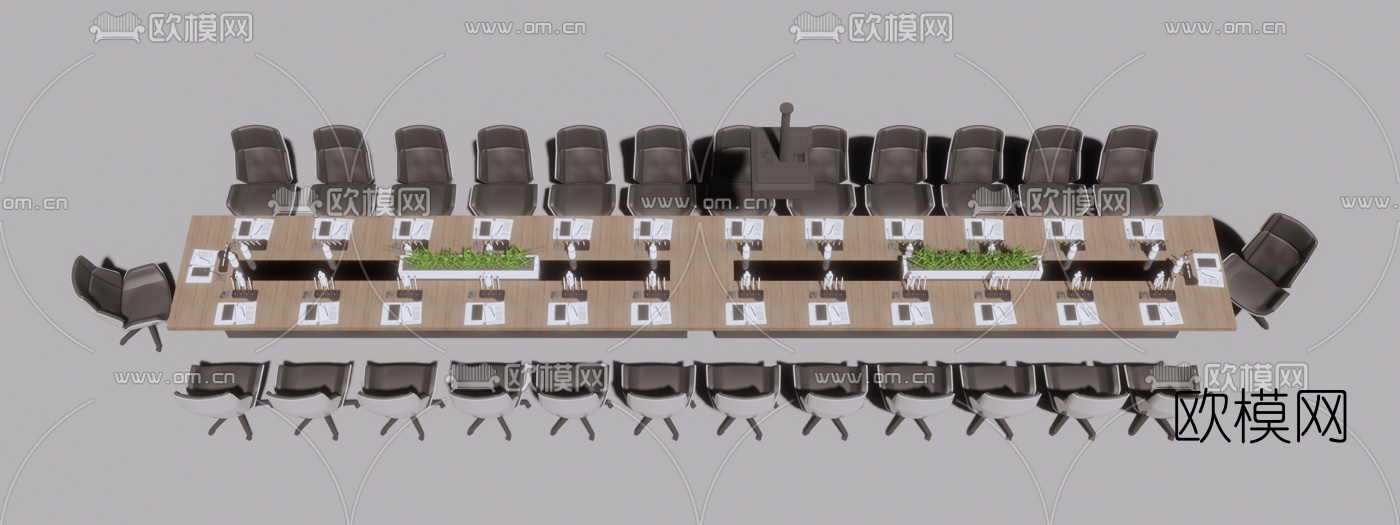 现代长形会议桌su模型下载（渲染图1）