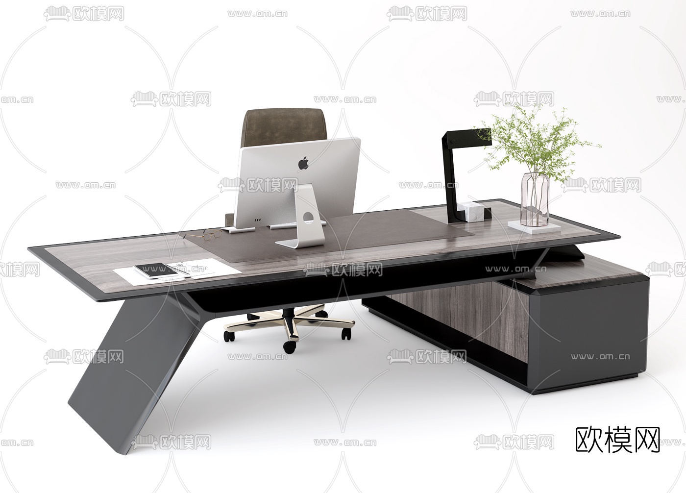 现代班台办公桌椅3d模型