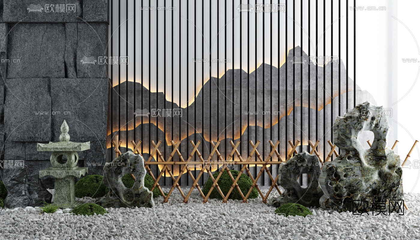 新中式假山景观小品3d模型下载