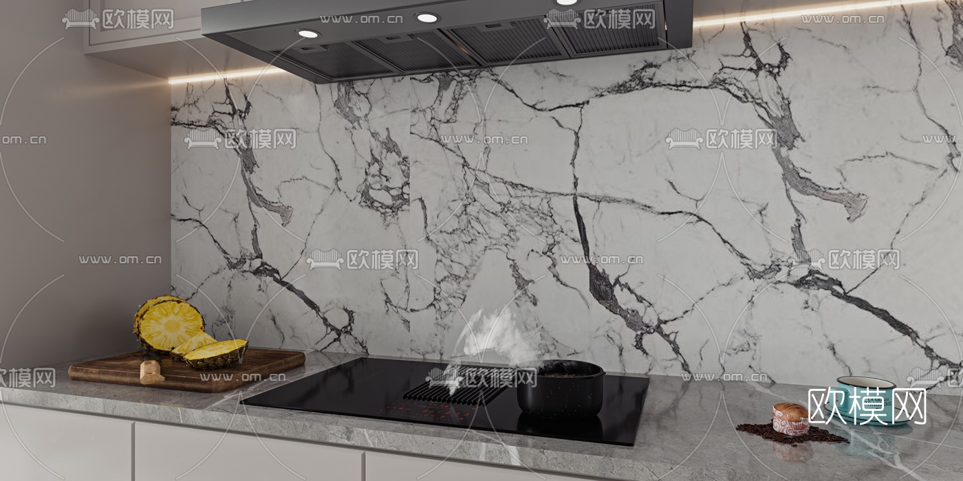 简欧复式轻奢客厅餐厅3d模型下载（渲染图4）