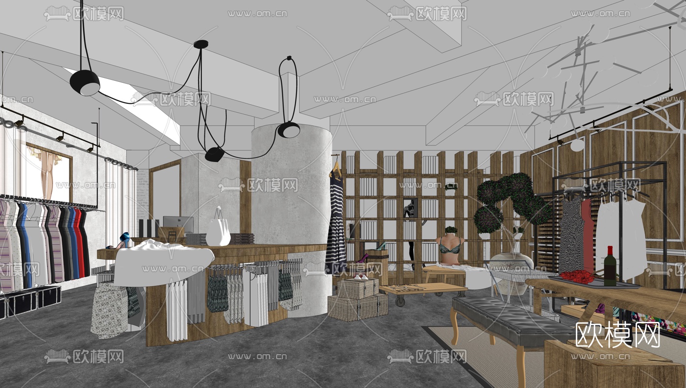 现代女装服装店su模型下载（渲染图5）