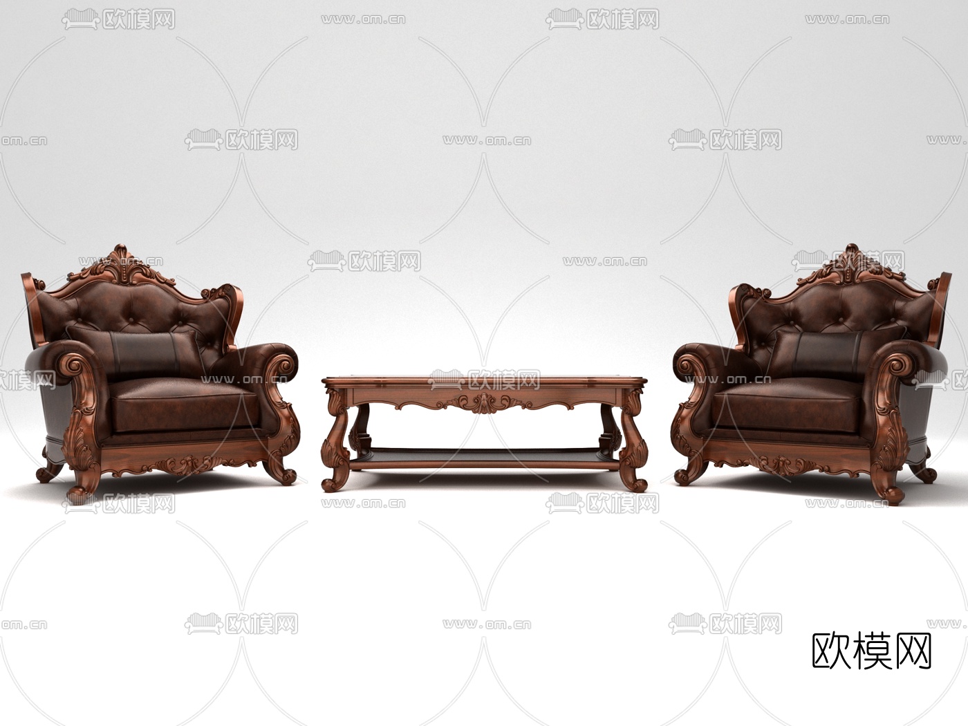 美式皮革单人多人沙发3d模型下载（渲染图2）