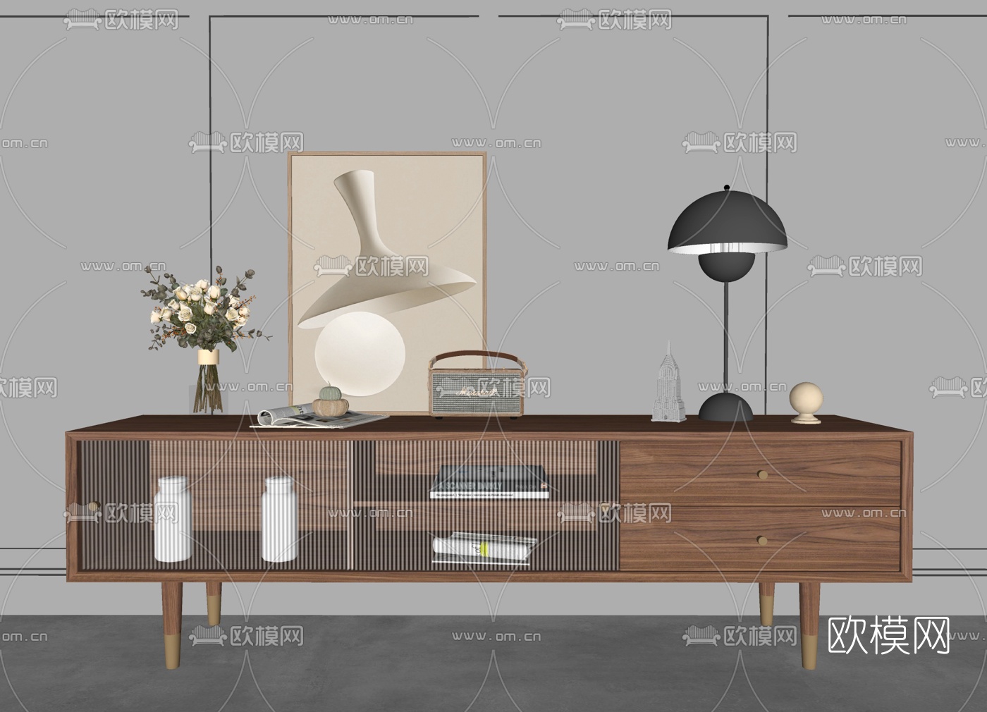 北欧电视柜su模型下载（渲染图2）