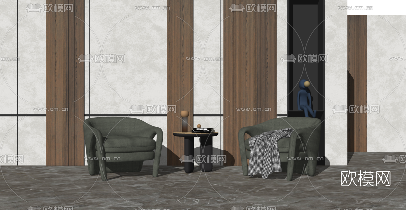 现代布艺休闲椅su模型-免费3dmax模型库-欧模网