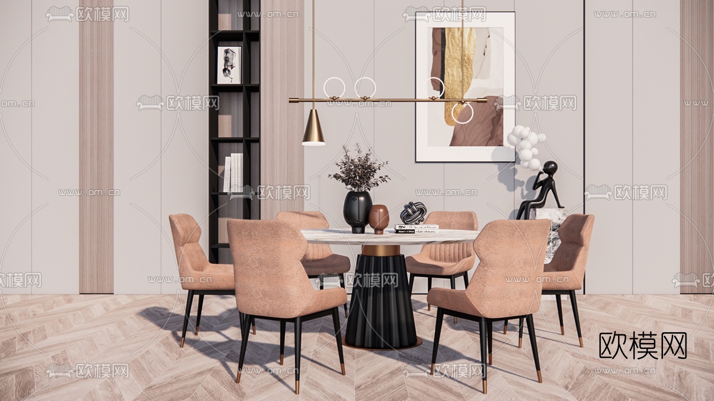 现代轻奢餐桌椅su模型下载（渲染图1）