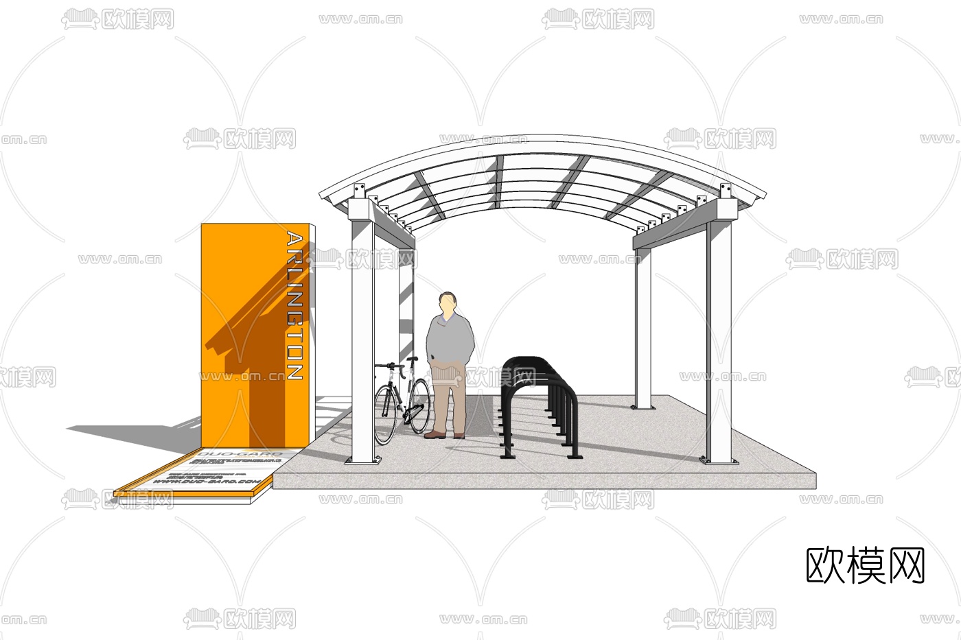 现代单车停车棚免费su模型下载