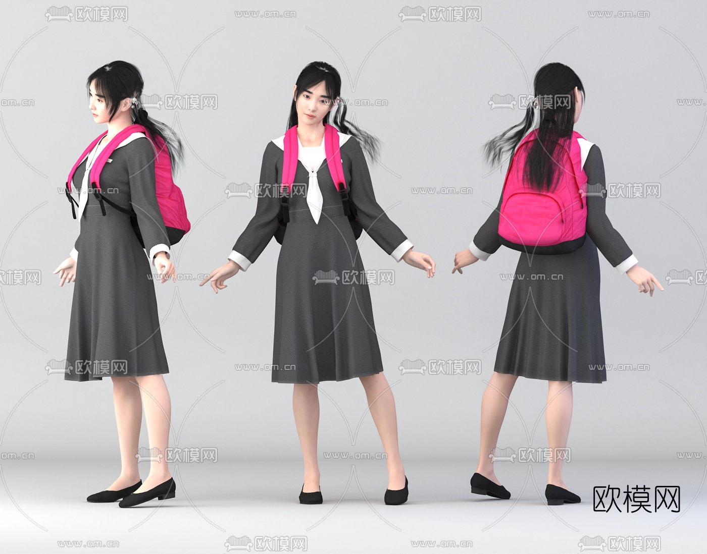 现代女学生人物3d模型下载（渲染图1）